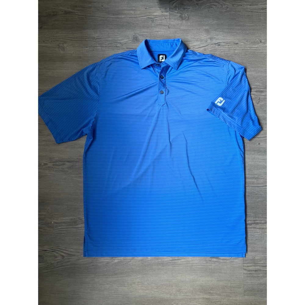 Footjoy FJ Men's Short Sleeve Striped Golf Polo Size Large Blue Embroidered
